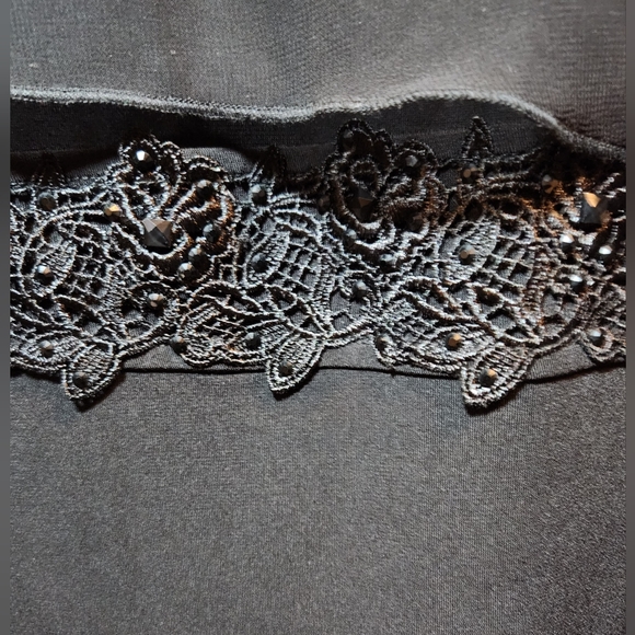 Simon Chang Black Dress with Chiffon Overlay - Picture 7 of 12